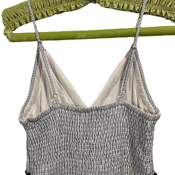 Japna Blue White Pin Striped Embroidered Empire Waist Wide Leg Casual Jumpsuit - Picture 6 of 7